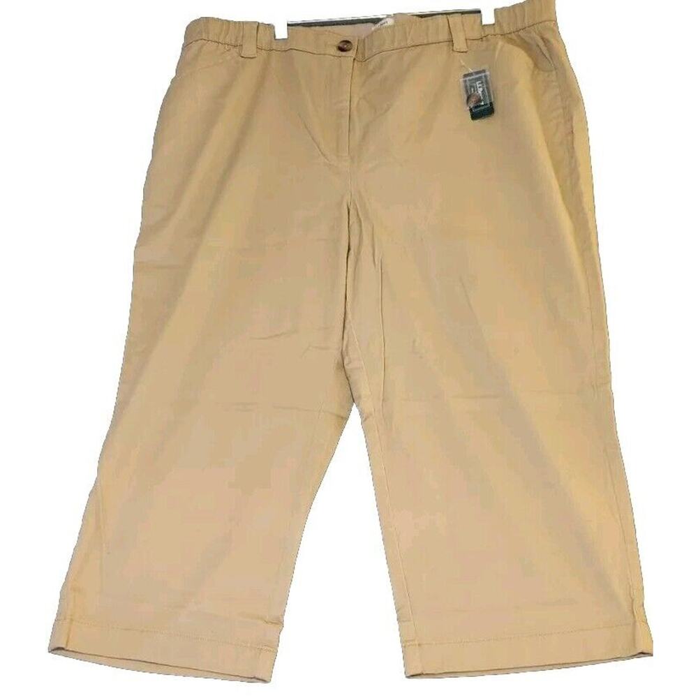 LL Bean Size 22W Easy Stretch Canvas Crop Pants High-Rise Straight-Leg Khaki NWT